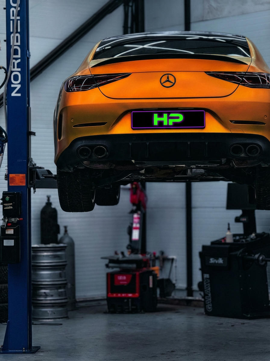 Mercedes на подъёмнике — техническое обслуживание в HP Тюнинг